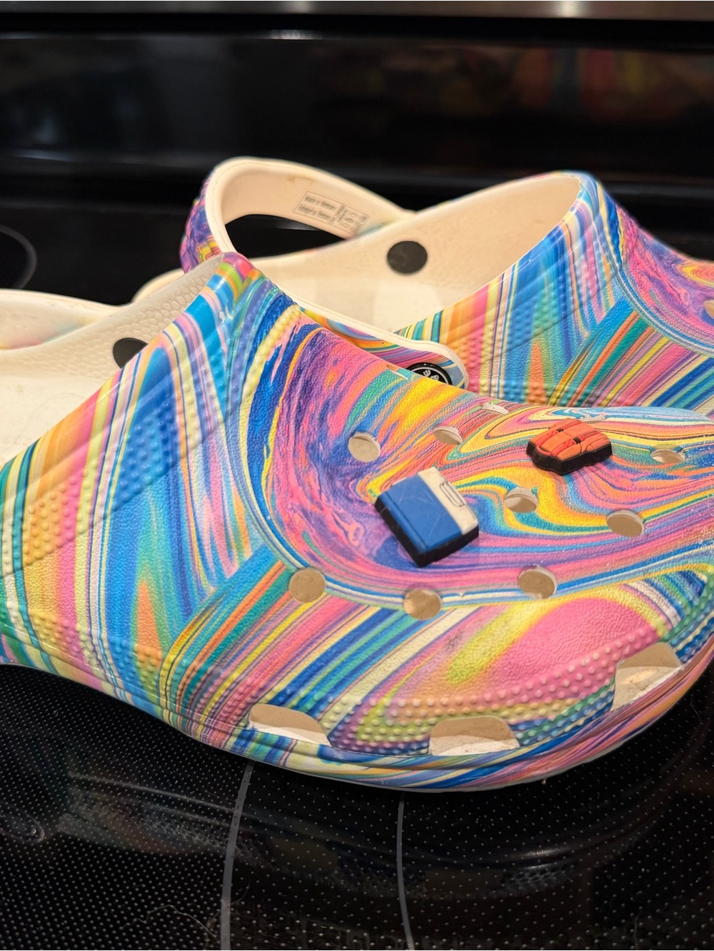 CROCS Women's Multicolor Swirl Clog Mules - Blue, Pink, Yellow